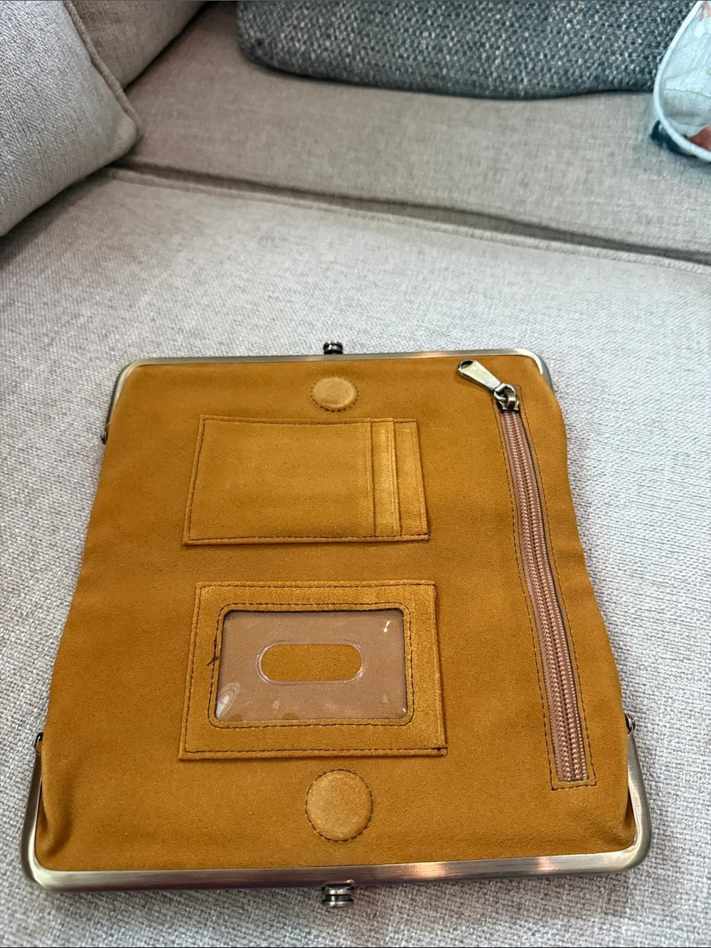 HOBO Olive and Mustard Two-Tone Suede Kiss-Lock Clutch
